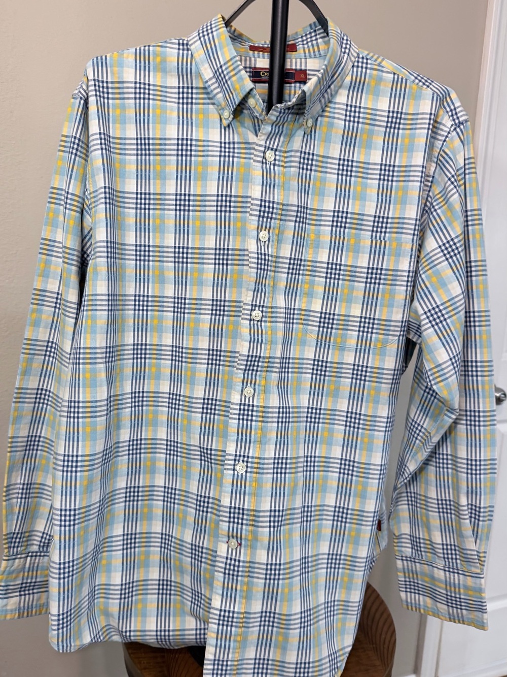 Cremieux Shirt Men XL Plaid Button-Down Collar Long Sleeve Cotton Blue Yellow